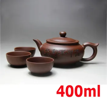 1 arbatinukas + 3 arbatos puodeliai Yixing Keramikos Arbatinukas Rankų darbo Porceliano arbatinukas Taurės Nustatyti Raudonos Molio Virdulys