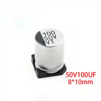 10VNT Elektrolitinius kondensatorius 50V100UF 8*10mm SMD aliuminio elektrolitinių kondensatorių 100uf 50v
