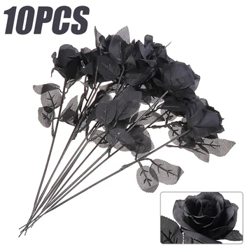 10vnt 45CM Helovinas Dirbtinės Juodos spalvos Rožių Puokštė Gotikos Gėlių Juoda Vieną Šaką Namų Vestuves Apdaila