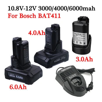 12V 3.0 Ah Li-ion BAT411 daugkartinio Įkrovimo Baterija +kroviklis BOSCH BAT411 BAT412A BAT413A D-70745GOP 2607336013 2607336014 PS20-2