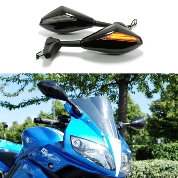 1Pair Motociklo galinio vaizdo Veidrodžiai su LED Posūkio Signalai Yamaha YZF R1 R6 2000-2008 m. YZF R6S 2006-200 YZF R6 1999-2008 Kawasak