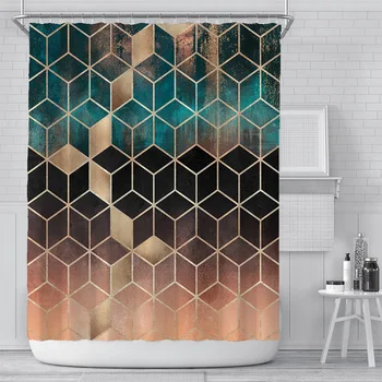 200x180cm 3D Geometrinis Marmuro Spausdinimo Vonios kambarys Dušo Užuolaidos Poliesteris atsparus Vandeniui Namų Puošybai Vonios Užuolaida Su Kabliu