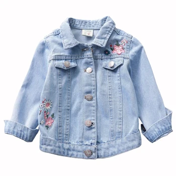 2019 m. Pavasarį, Rudenį, 2-6 metų amžiaus Mergaitėms, Džinsai Švarkai Plonas Kailis Baby Girl Siuvinėjimo Outwear Vaikų Džinsai, Paltai Striukės Vaikams Drabužių