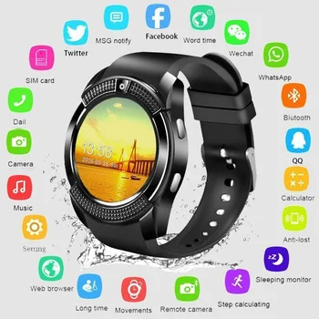 2022 Naujas V8 Smartwatch Vyrų ir Moterų Sporto Vandeniui Pedometer su SIM Kortele Android Prisijungti Whatsapp 