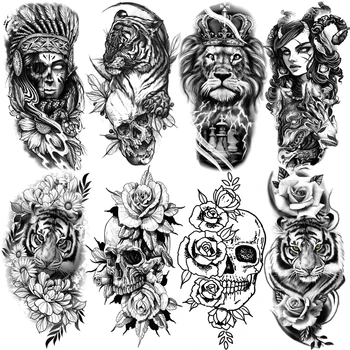 3D Tikroviškos Liūtas, Tigras, Laikinas Tatuiruotes Vyrų, Moterų Kaukolė Rožių Gėlių Netikrą Tatuiruotę Tikroviškas Kūno Menas Apdailos Tatoos Popieriaus