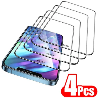 4Pcs Visiškai Padengti Grūdinto Stiklo iPhone 11 12 13 Pro Max Screen Protector, iPhone 6 7 8 Plus XS Max XR X 13 Apsauginis Stiklas
