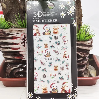 5D Lipdukai Nagams Mielas Kalėdų Elnias Gėlių Nail Art Papuošalai Stereoskopinis Lipdukas Priedai Anaglyph Efektas Dizainas