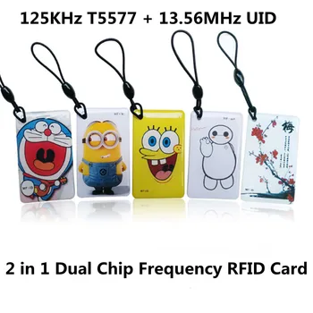 5vnt IC+ID UID Perrašomieji Composite Klavišą Žymes Pulteliais Dual Chip RFID Dažnis 125KHZ T5577 EM4305+13.56 MHZ Permainingi Writable