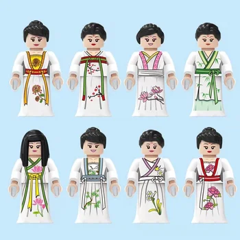 8pcs Kūrybos Moterų Hanfu Suknelė Tradicinės Kinų Medžiaga Minifigurine Plytų Mini figūrėlių, Statyba Blokai Vaikų Žaislas