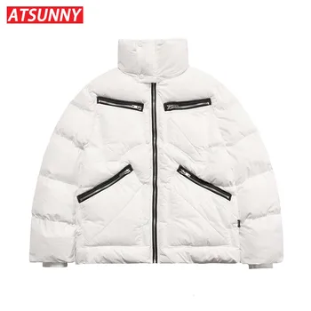 ATSUNNY vientisos Spalvos Švarkas Vyrams Hip-Hop Mados Puffer Jacket Tirštėti Harajuku Stilius Vyras Ilgai Žiemos Paltai Streetwear