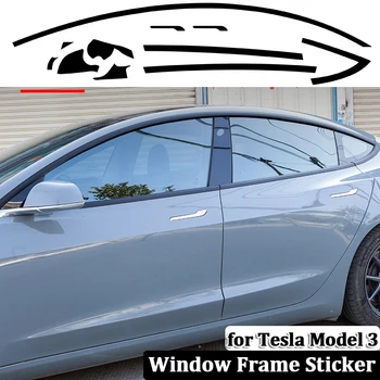 Automobilio Lango Rėmo Lipdukas, skirtas Tesla Model 3 2017-2022 Išorės Apdailos Priedai PVC Durų Rankena Juoda Raštas Apdailos Juostelės