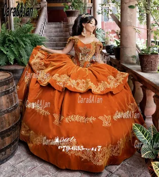 Charro Aksomo Siuvinėjimo Quinceanera Suknelės Duobute nuo Peties Saldus 16 Suknelė Užsakymą Misquince vestidos de XV años