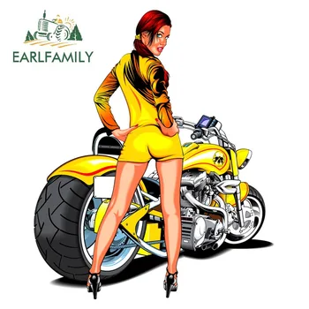 EARLFAMILY 13cm x 10,8 cm Seksuali Mergina Motrobike Lipdukas Motociklų Lenktynių Automobilių Lipdukai Animacinių filmų Pin Up Girl Decal Juokinga Automobilio Stiliaus