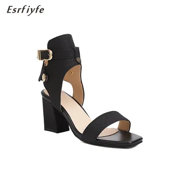 ESRFIYFE 2021 Naujas Mados Blokuoti Aukštakulniai Sandalai Moterims Bateliai Klasikiniai Juodos spalvos moteriški Sandalai Vasarą Elegantiškas Peep Toe Prekės Sandalai