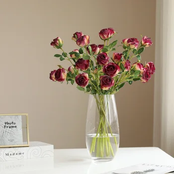 Europos Retro 3 Prongs Dirbtinių Rožių Namo Apdaila Dekoratyvinės Vazos, Stalo Gėlių Išdėstymas
