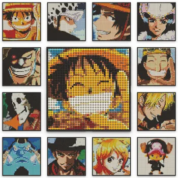 Japonų Anime One Piece Veiksmų Skaičius, Luffy Zoro Sanji Usopp Nami Kimono Samurajus Pikselio Meno Kūrimo Blokų, Plytų, Žaislų, Dovanų