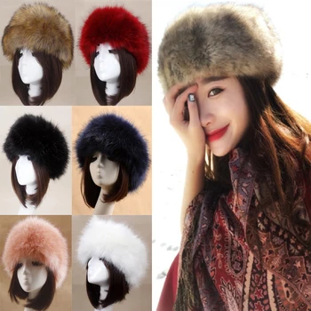 Karštos Moterys Rusijos Stiliaus Pliušinis Kepurės Storas, Pūkuotas Lapės Kailio Megzta Kepurė Žiemai Šiltas Earwarmer Kepurės
