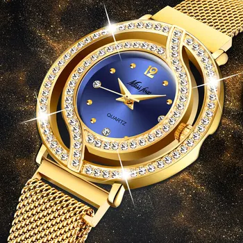 MISSFOX Magnetinio Žiūrėti Moterų, Prabangos Prekės Vandeniui Diamond Moterų Laikrodžiai Tuščiaviduriai Mėlynas Kvarcas Elegantiškas Aukso Ponios Riešo Žiūrėti