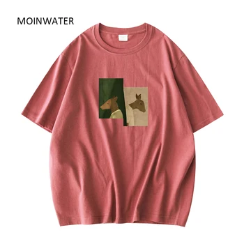 MOINWATER Moterys Naujas Vasaros trumpomis Rankovėmis T marškinėliai Lady Elnias Modelis Žalia Tees Moterų Chaki marškinėliai Topai MT21041