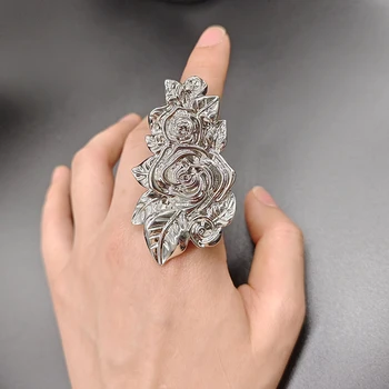 Mados Sidabro Padengtą Gėlių Žiedu, skirta Moterų Širdies Dizaino Vestuvėms Piršto Žiedą 2023 Tendencija Auksą, Padengtą Didelis Žiedas Metis Dovanos