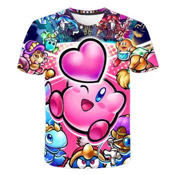 Merginos 3D Kirby Spausdinti marškinėliai Mielas Kirbys Marškinėlius Mergaičių Vasaros Tees Viršuje Drabužiai Vaikams, Cartoon Drabužius Atsitiktinis Paauglių Marškinėliai
