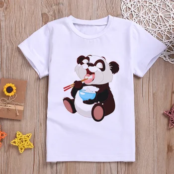 Mielas Nauja Vaikų marškinėliai Kawaii Panda Berniukas Ir Mergaitė T-shirt Harajuku Animacinių filmų Dizaino Vaikiški Marškinėliai Apvalios Kaklo Baltos spalvos Kūdikių marškinėliai