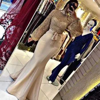 Musulmonė Moteris vakarėlis Įžymybė Vakarą Prom Dresses aukštas kaklas Ilgas Undinė Elegantiškas arabų Dubajus Oficialią Suknelės فساتين السهرة