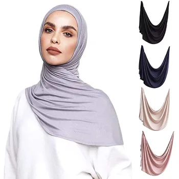 Musulmonų Moterys Modalinio ir Medvilnės Jersey Hijab Šalikas Minkštas Jersey Hijabs šalikai Paprasto Bandana Turbaną Galvos Apsiaustas