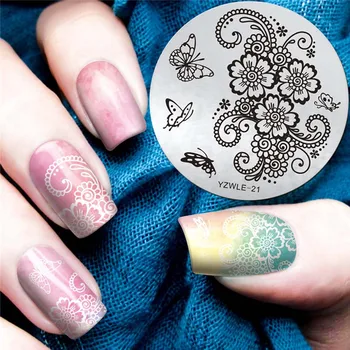 Nagų dailės spausdinimo įrankiai, juoda Tuščiaviduriai nėrinių henna tatuiruotė vaizdus sniego dribsniai Geometrinis modelis nagų patarimas spaudos plokštės FW043