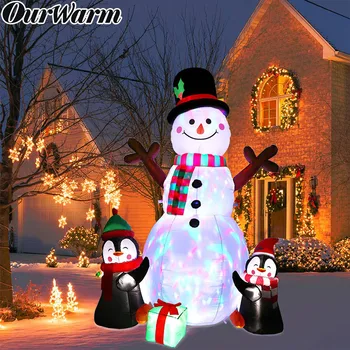 OurWarm 6ft Apšviestas Pripučiamų Kalėdų Senį Pingvinas Su Spalvinga Sukasi Led Žibintai Vaikams Kalėdos Lauko Kiemas Dekoro
