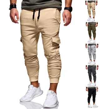 Pavasarį, Rudenį Naują Atsitiktinis Poilsiu Fitneso Kelnės Vyrams Sweatpants Solid Color Multi-Pocket Krovinių Kelnės Veikia Tracksuit Kelnės