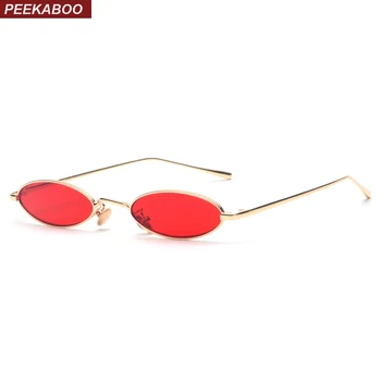 Peekaboo mažas ovalo formos akiniai nuo saulės vyrams vyrų retro metalo rėmas geltona raudona derliaus maži, apvalūs saulės akiniai moterims 2018