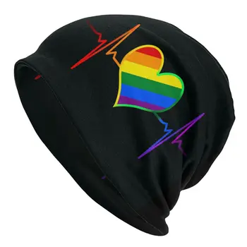 Pulsas, Širdies Plakimas Pasididžiavimas LGBT Lesbiečių, Gėjų Vaivorykštės Bžūp Derliaus Gatvės Skullies Beanies Skrybėlę Pavasario Šiltas Dual-naudoti variklio Dangčio Megzta kepurė
