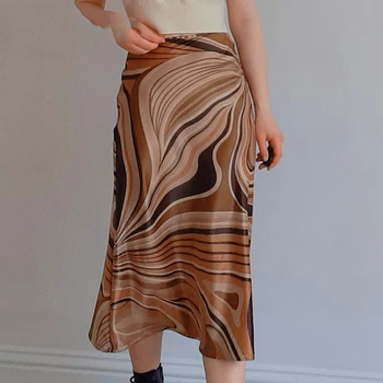 Spausdinti Ilgi Sijonai, Y2k Ruda, Sijonai, Elegantiškas Satino Vasaros Moterų Streetwear Sijonai 2021 Nauja Madinga Vintage Sijonai