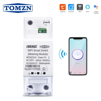 TOMZN TUYA vienfaziai WIFI Smart Switch Energijos Skaitiklis Kwh Matavimas Stebėsenos išjungiklių Laikmatis Relė Smart Home 65A
