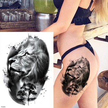 ilgalaikis laikinas tatuiruotės gyvūnai liūto galva tatuiruotė lipdukai kūno menas vandeniui tatuiruotė netikrą miško juoda šlaunies tatuiruotė kojos