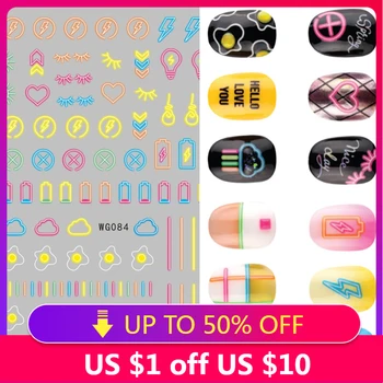 Šviesos 3D Nagų Dailės Lipdukai Laišką, Šypsena, Veido Dizainas Lipnios Nagų Dailės Papuošalų, Blizgučių Neon Flamingo Monstera Nagų Lipduką