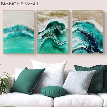 Žalios Jūros Vandens Bangas ir Paplūdimio Kraštovaizdžio Nuotraukos Sienos Meno Tapybos Drobės Spausdina Namų Puošybai Modulinės Pakabinti Plakatą