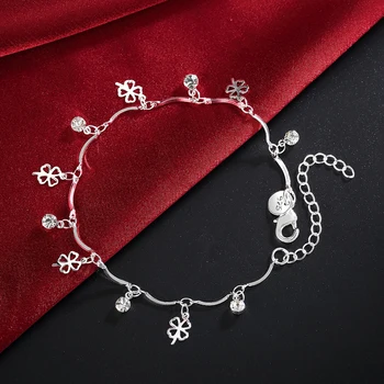 Žavesio 925 Sterlingas Sidabro Apyrankės Moterims Keturių lapų dobilų cirkonis Grandinės Mados Vestuves Kalėdų Dovana fine Jewelry