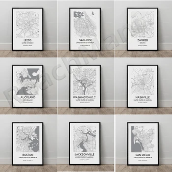Žemėlapis plakatas, San Diego, Boston, Oklahoma, Nashville mieste, skaityti žemėlapį žemėlapio spausdinimas sienos meno apdailos kelionių dovanų plakatas