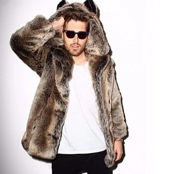 Žiemą Moterys Vyrai Dirbtiniais Fox Fur Coat 2019 Atsitiktinis Plius Dydis Pora Kailiniai Su Gobtuvu Striukė Kailio Kačių Ausų Šiltos Unisex Slim Striukė, Paltas