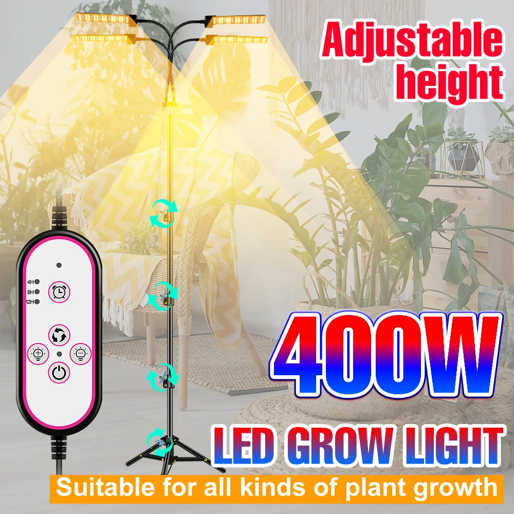 400W LED Fito lempos Visą Spektrą augalams Augti Lemputė 12V Su Trikoju Phytolamp USB Šiltnamio efektą sukeliančių Palapinė Hydroponics Augimą, Sėklų, Svogūnėlių